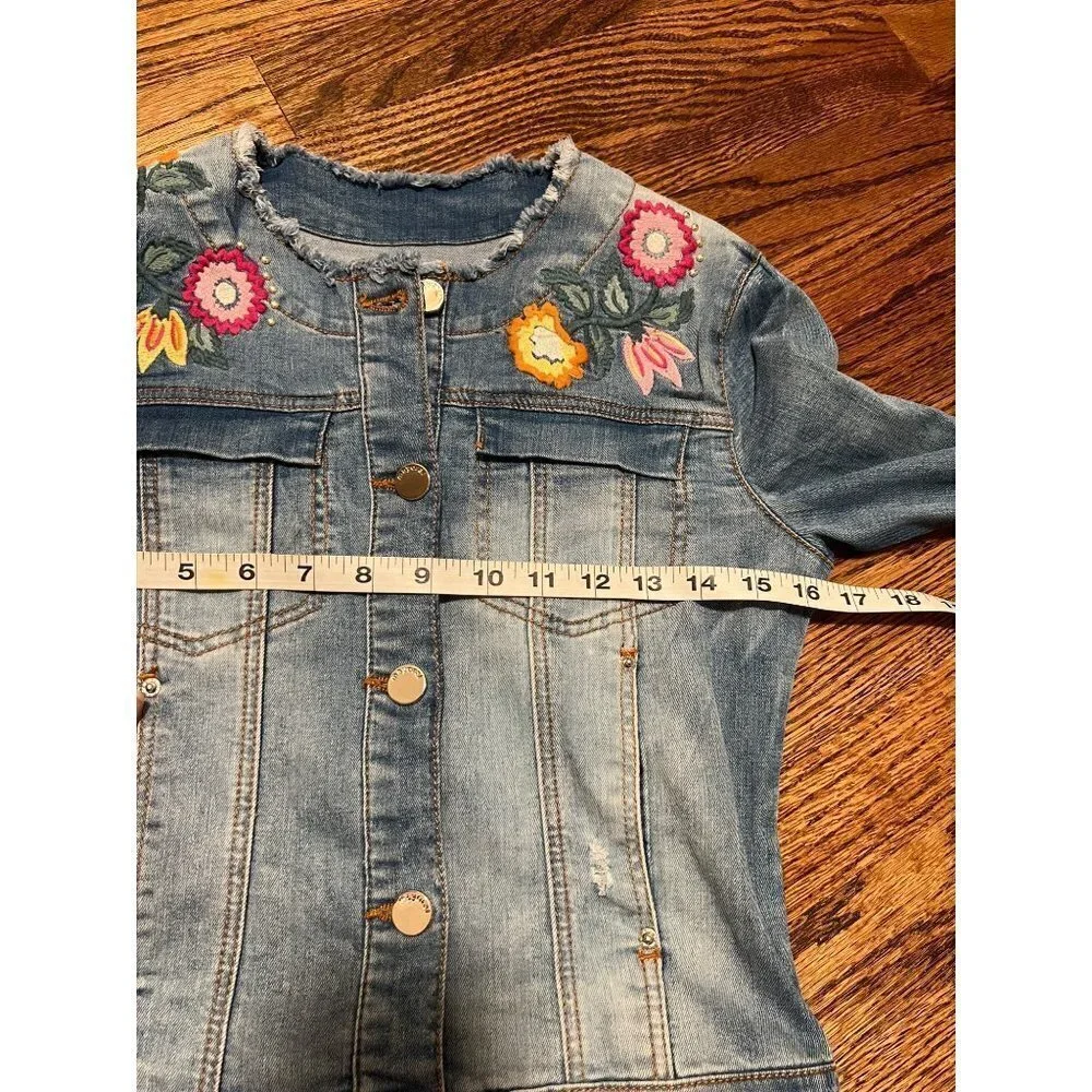 Mayoral | Denim Jean Jacket Embroidered‎ Flowers Sz 16 Girls